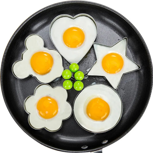 Universal Stainless Steel 5-Style Egg Shaper: Pancake, Omelette, and Mold Rings for Frying and Cooking