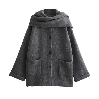 Chic 3-Color Knit Coat Set with Cozy Scarf - Perfect for Stylish Layering!