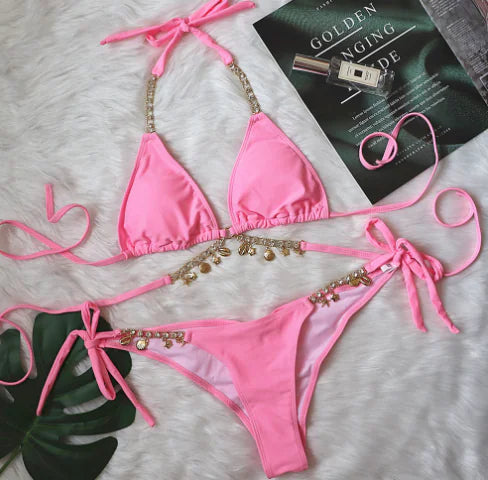 2021 New Women's Sexy Bikini with Crystal Accessories