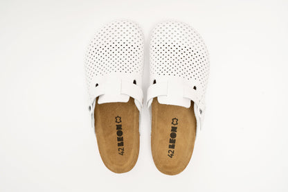 Bjorn by LEON- Men’s Leather Clogs – Breathable Perforated Slip-On Shoes with Cork Style Footbed