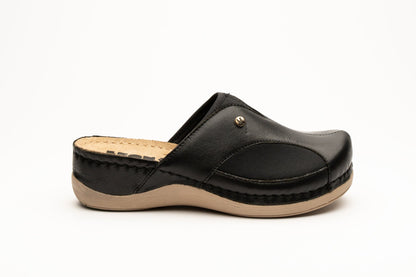 Aria I by LEON- Women’s Leather Clog- Twin Elastic Side Panels for Bunion Relief