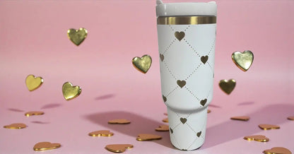 White & Gold Laser Engraved 40oz Tumbler