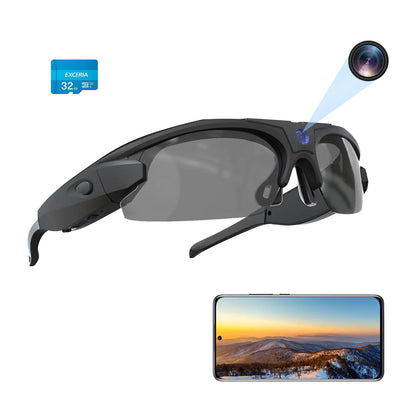 RERBO WiFi Camera Sunglasses 4K Video Glasses HD 1080P with Polarized UV 400 Lens for Cycling Camping DrivingTraveling(Include 32GB Card)
