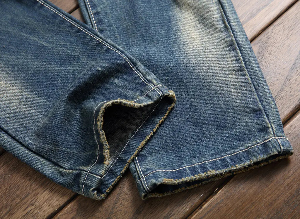 Men's Vintage Style Ripped Denim Jeans (Slim Fit)