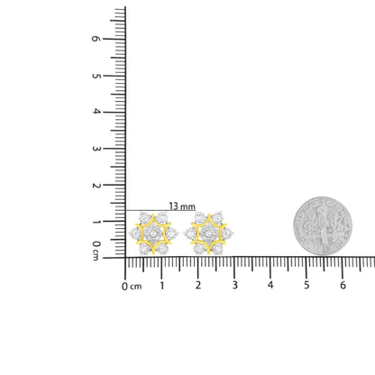 10K Yellow Gold Plated .925 Sterling Silver 1/4 Cttw Miracle Set Round-Cut Diamond Floral Earring (I-J Color, I2-I3 Clarity)