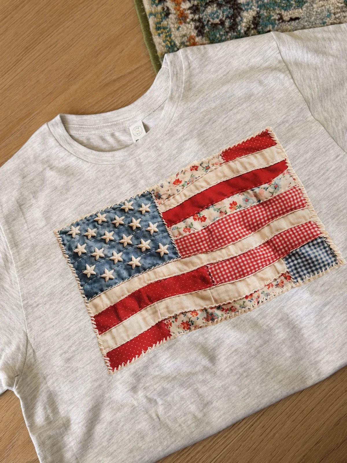 American Flag Faux Texture Patchwork Comfort Colors Tee