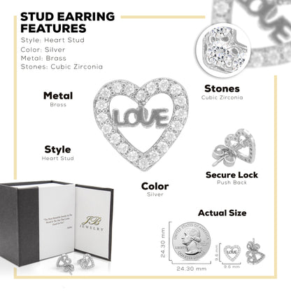 Heart 14 Cubic Zirconia Earrings 14K Gold Filled Silver Hip Hop Studs Jewelry Women