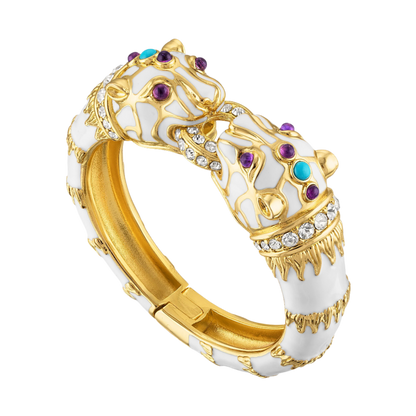 White Enamel Double Panther Bracelet