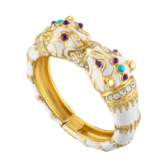 White Enamel Double Panther Bracelet