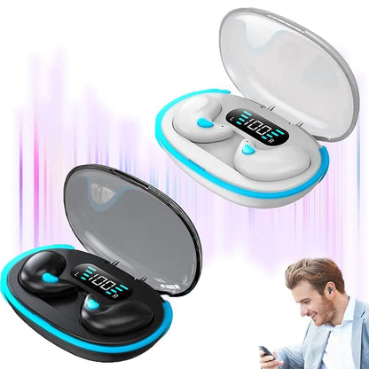 Bone Conduction Sleep Bluetooth Headset In-Ear 5.3 Wireless Noise Cancelling Sports Earphones Fitness Headphones with LED Digital Display Charging Case Wireless Earbuds for Sport Work(White+Black)