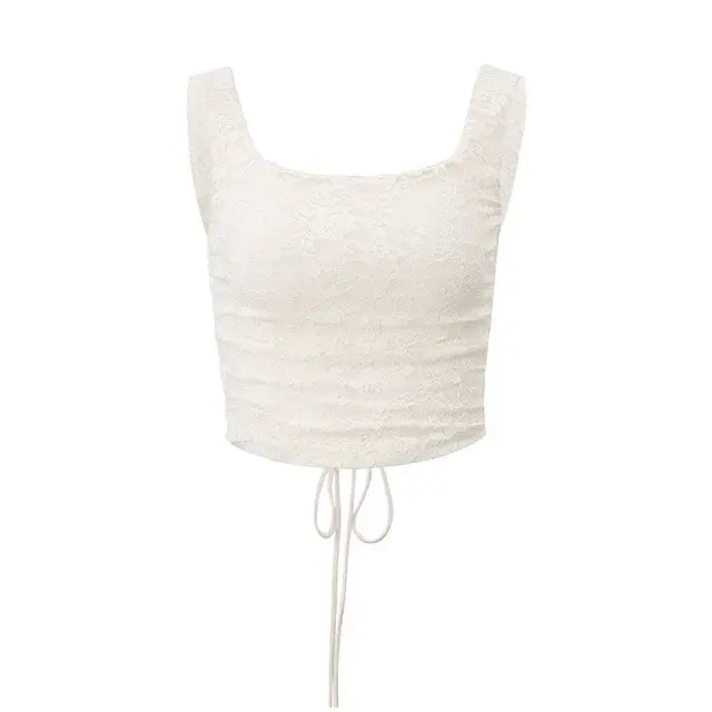 Aesthetic Square-Neck Bandage Backless Tank Top With Lace