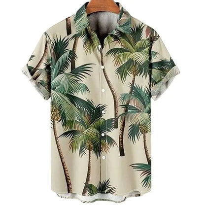 3D Coconut Tree Hawaiian Shirts For Men  Summer Beach Short Sleeve