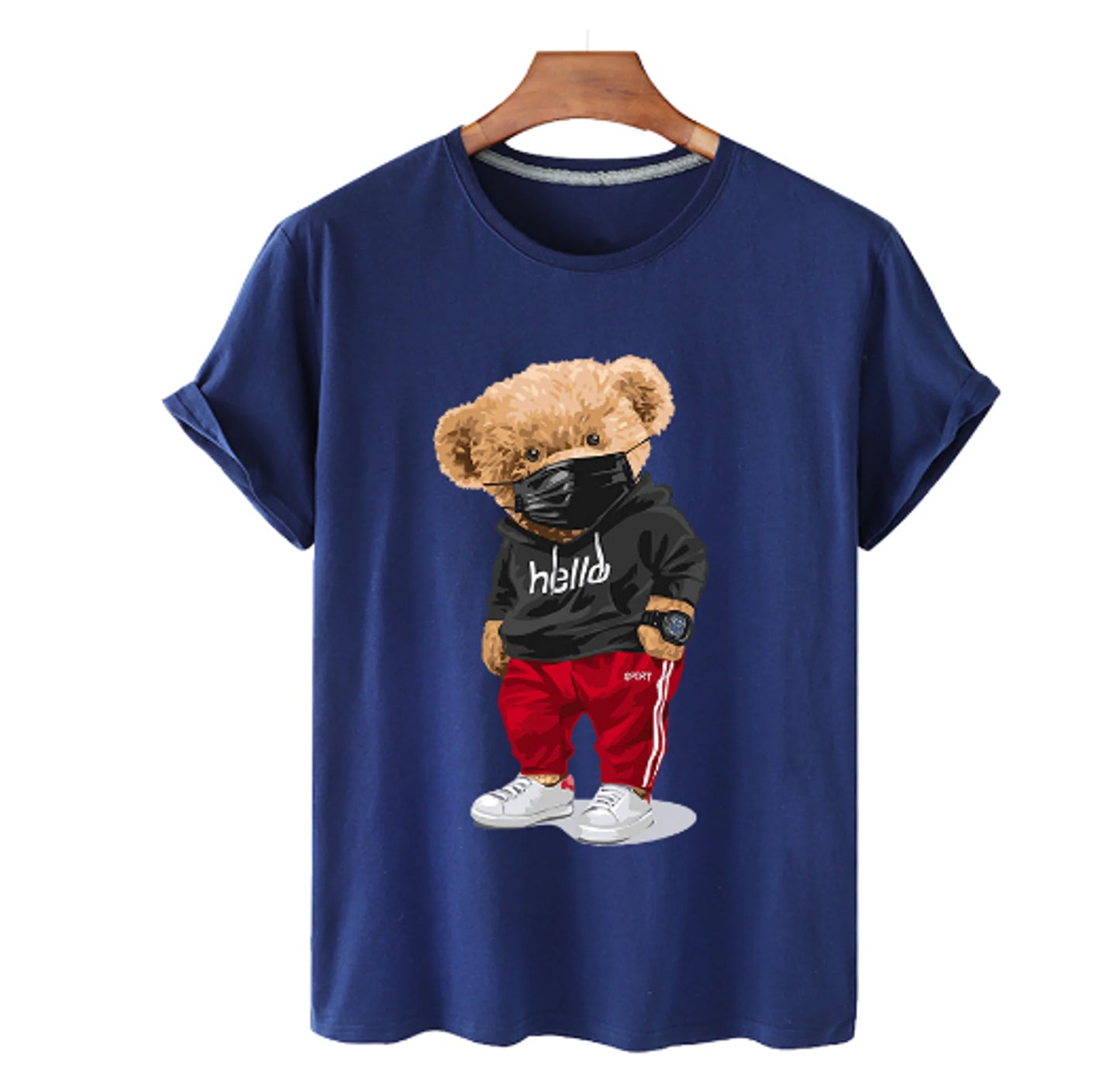 Bear Print Men's Cotton T Shirt