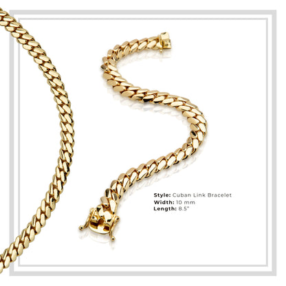 Miami Cuban Link Chain Bracelet 14K Gold Premium Plated 10-24mm Men Jewelry 8.5 inch