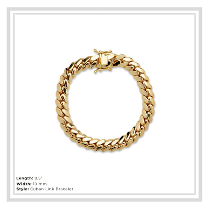 Miami Cuban Link Chain Bracelet 14K Gold Premium Plated 10-24mm Men Jewelry 8.5 inch