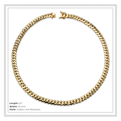 Miami Cuban Link Chain Necklace 14K Gold Premium Plated 10-24 mm Men Jewelry 24 inch