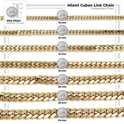 Miami Cuban Link Chain Set Necklace and Bracelet 14K Gold Premium Plated 10-24mm Men Jewelry 24 inch 8.5 inch
