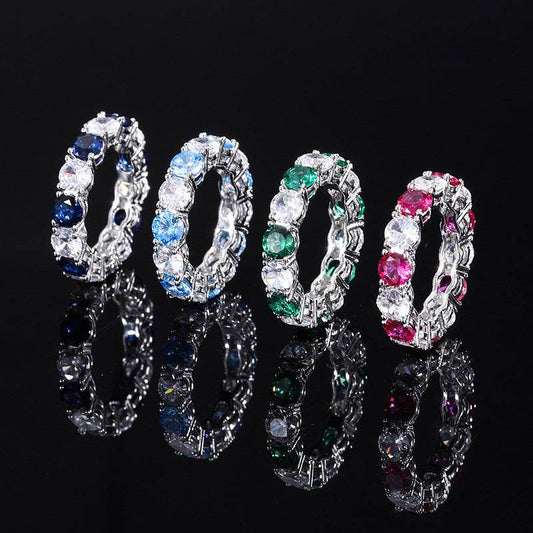 S925 Geometric Stackable Band CZ Ring, 5mm Cubic Zirconia, Sterling Silver Retro Statement Ring for Men and Women