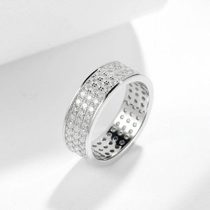 S925 Moissanite Matching Couple Eternity Bands Wedding Rings, Two-Row 1ct & Three-Row 1.8ct, D-Grade VVS, 18K White Gold Plated Unisex Rings
