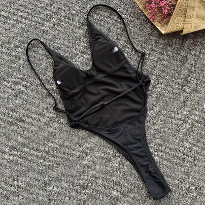 Fluorescent One-Piece Thong Swimsuit