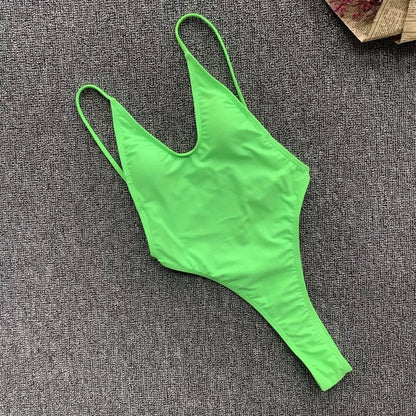 Fluorescent One-Piece Thong Swimsuit
