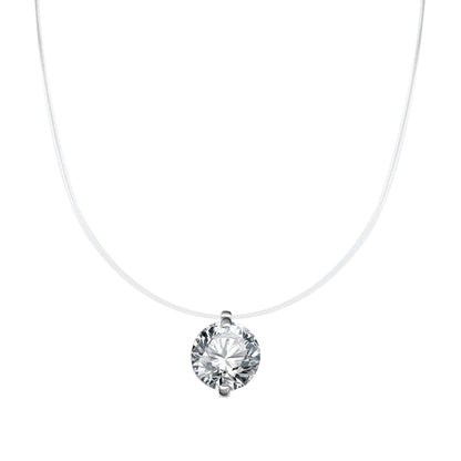 Sterling Silver Moissanite Pendant Necklace – Invisible Floating Dainty Choker, Adjustable 15.7in + 2in (0.5–3ct), Mermaid Tear Design