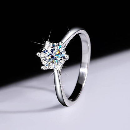S925 Classic 6-Prong Moissanite Engagement Ring, 0.5–3ct Round Cut D-Grade VVS Certified Solitaire, Sterling Silver Wedding Gift for Her Him