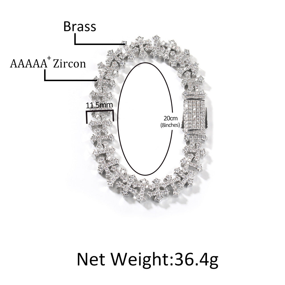 Hip-hop 11.5MM zircon-encrusted cross bracelet