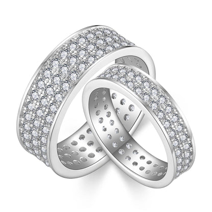 S925 Moissanite Matching Couple Eternity Bands Wedding Rings, Two-Row 1ct & Three-Row 1.8ct, D-Grade VVS, 18K White Gold Plated Unisex Rings