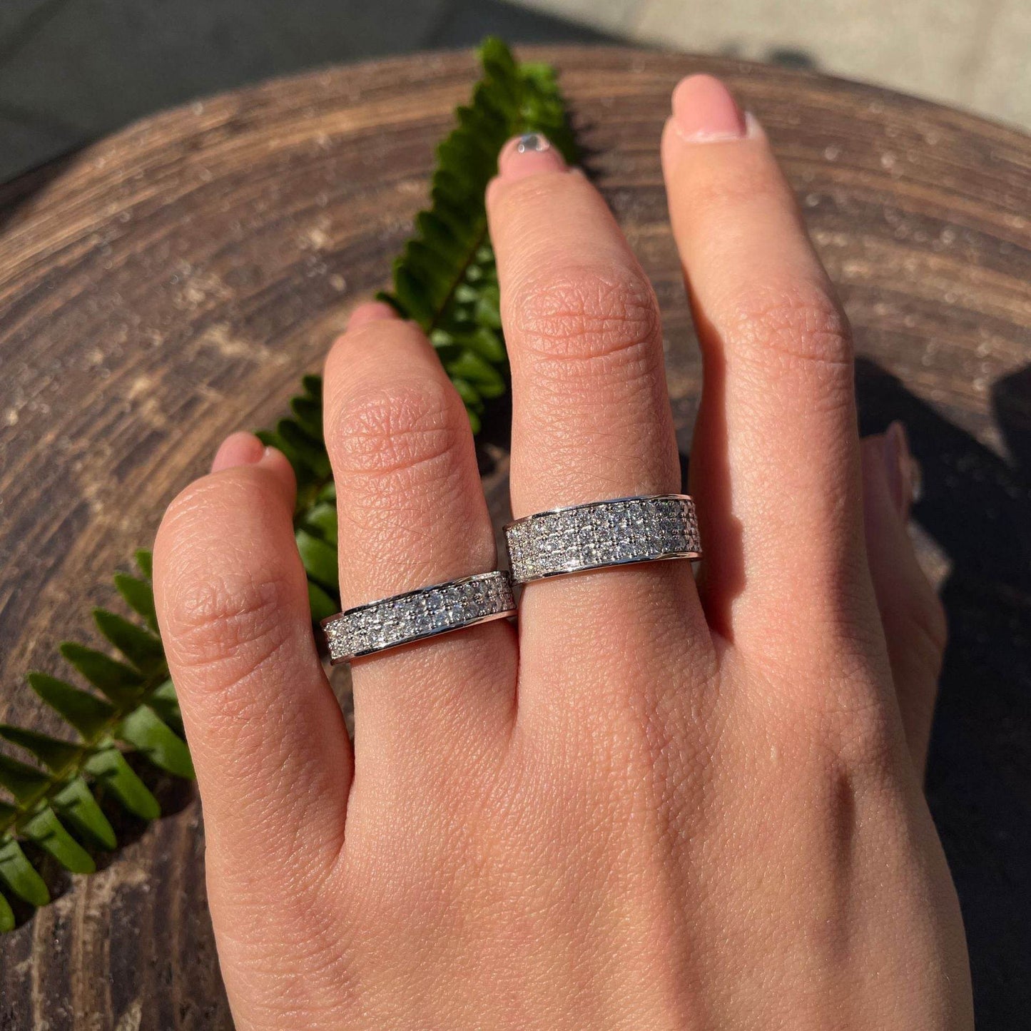 S925 Moissanite Matching Couple Eternity Bands Wedding Rings, Two-Row 1ct & Three-Row 1.8ct, D-Grade VVS, 18K White Gold Plated Unisex Rings