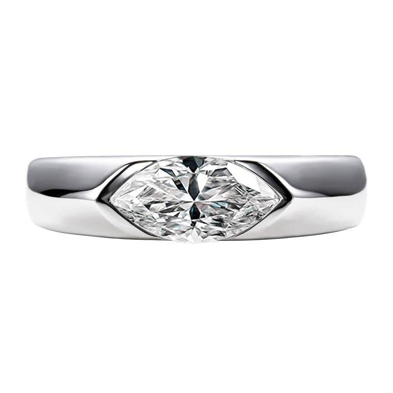 S925 18k Marquise Moissanite Wedding Engagement Ring, 5*10mm 1ct VVS D-Gragde Certified, 18K White Gold & Rhodium Plated Vintage-Inspired Luxury Solitaire for Her Him