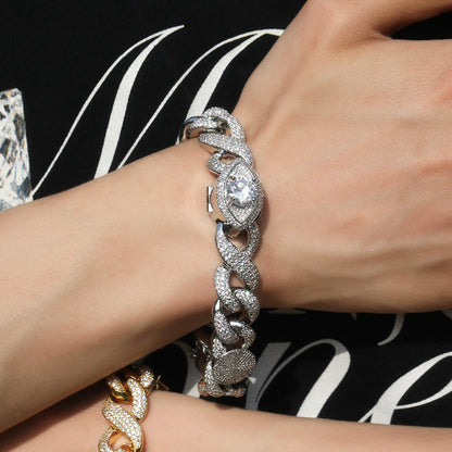 Hip-hop zircon-encrusted sun, star and eye necklace