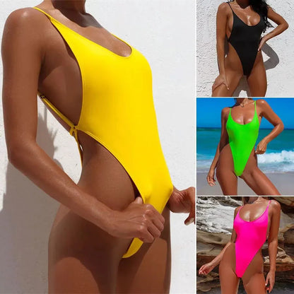 Fluorescent One-Piece Thong Swimsuit