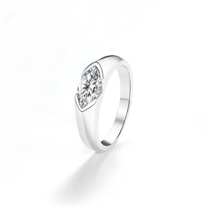 S925 18k Marquise Moissanite Wedding Engagement Ring, 5*10mm 1ct VVS D-Gragde Certified, 18K White Gold & Rhodium Plated Vintage-Inspired Luxury Solitaire for Her Him