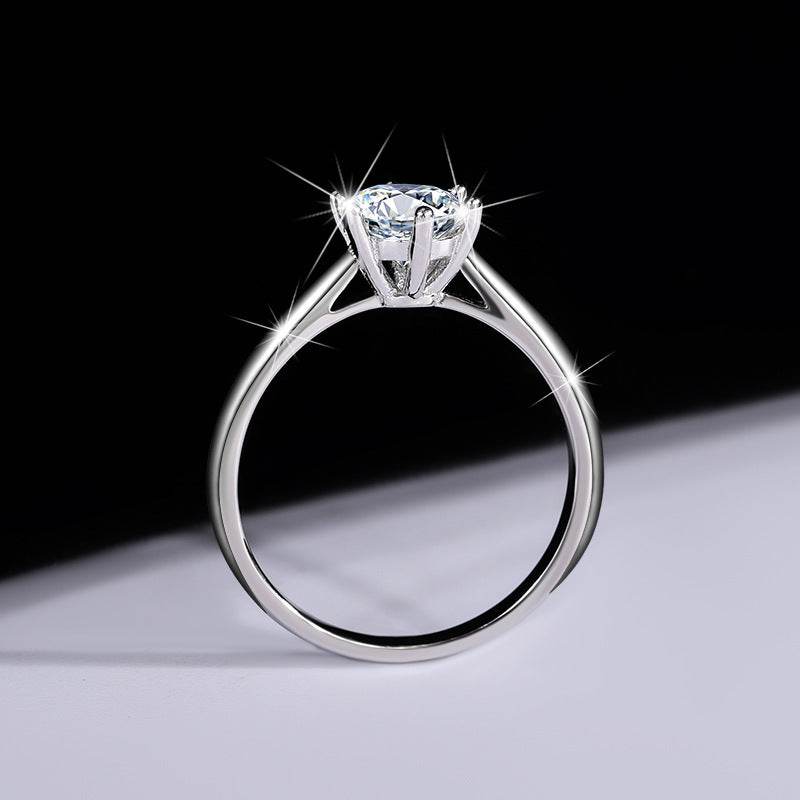S925 Classic 6-Prong Moissanite Engagement Ring, 0.5–3ct Round Cut D-Grade VVS Certified Solitaire, Sterling Silver Wedding Gift for Her Him