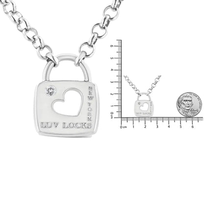 .925 Sterling Silver Diamond Accent Open Heart Love Lock Pendant 18" Necklace (I2-I3 Clarity, H-I Color)