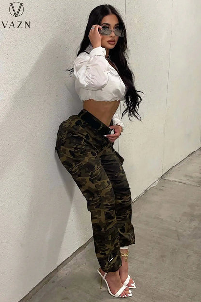 Universal Women Pockets Camouflage Denim Long Pants
