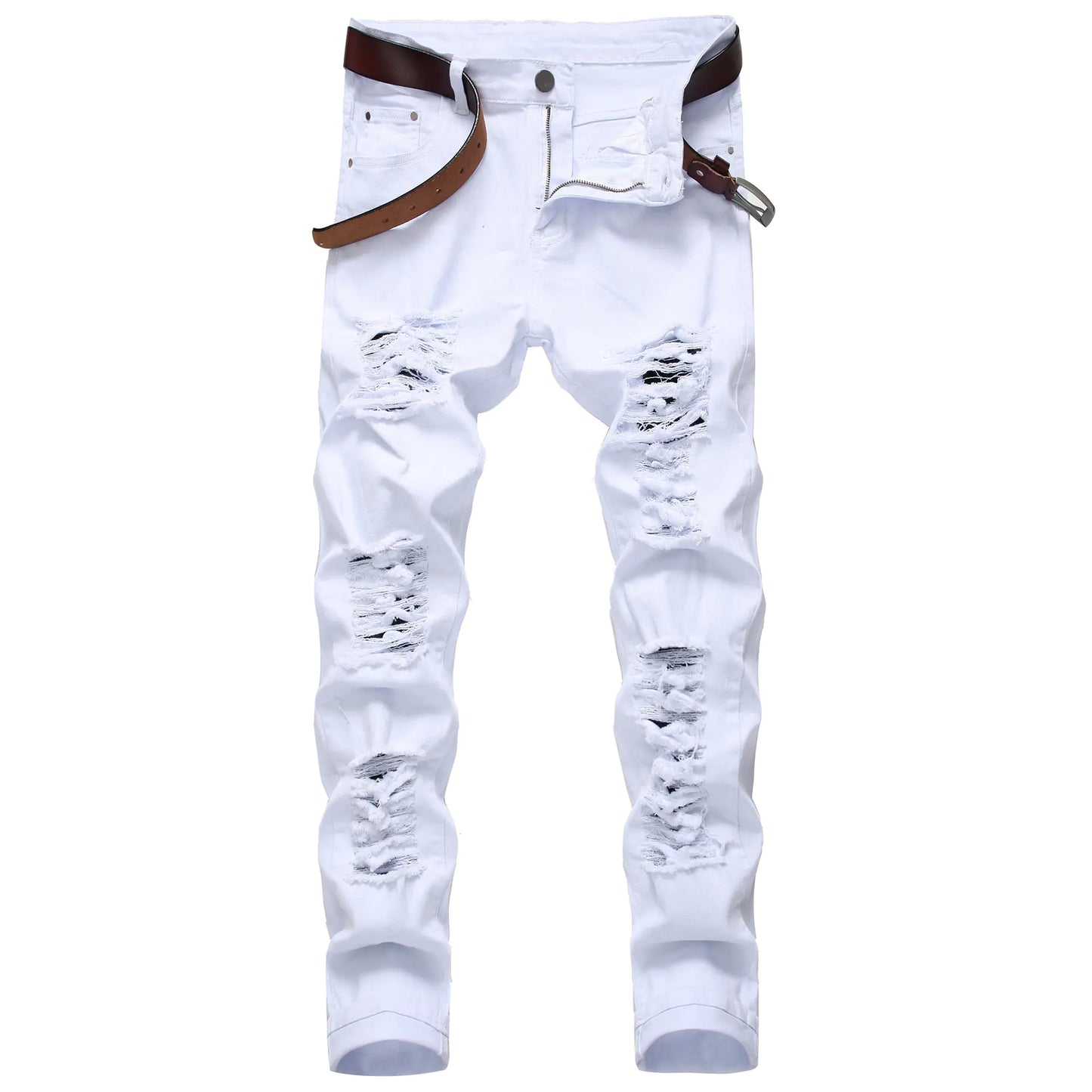 Men's White Ripped Skinny Jeans - Slim Fit Denim Pants