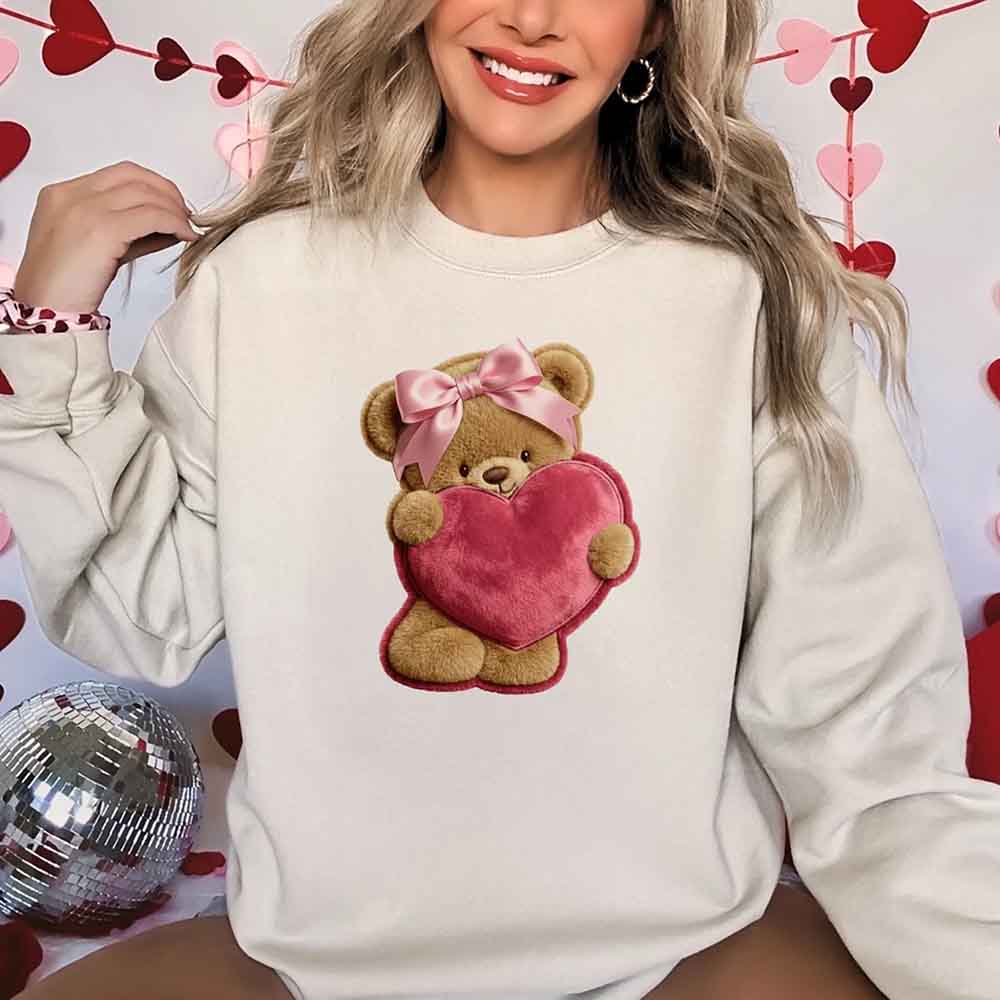 Plush Teddy Valentine Sweatshirt – Furry Look 3D Print Sweater