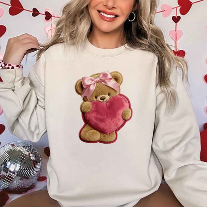 Plush Teddy Valentine Sweatshirt – Furry Look 3D Print Sweater