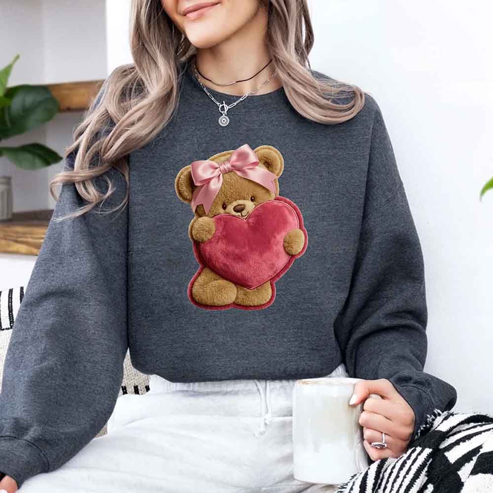 Plush Teddy Valentine Sweatshirt – Furry Look 3D Print Sweater