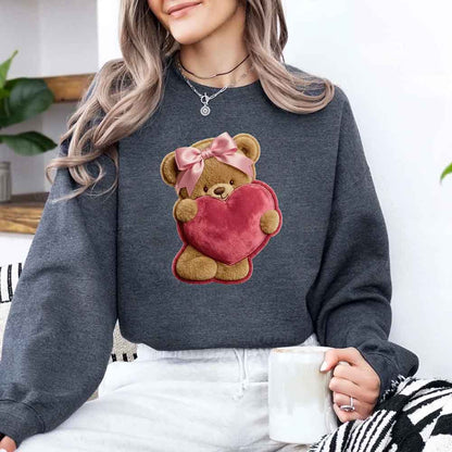 Plush Teddy Valentine Sweatshirt – Furry Look 3D Print Sweater