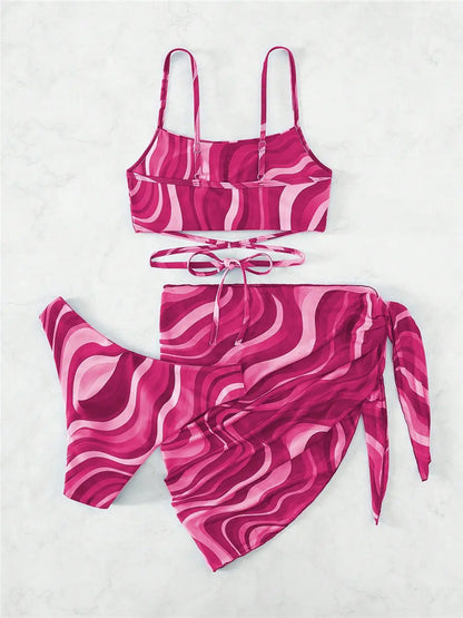 Universal Tied Printed Three-Piece Swimsuit