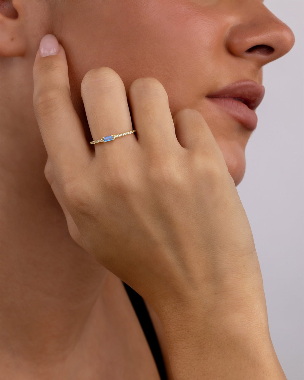 Sterling Silver Thin Tanzanite CZ Stacking Birthstone Ring