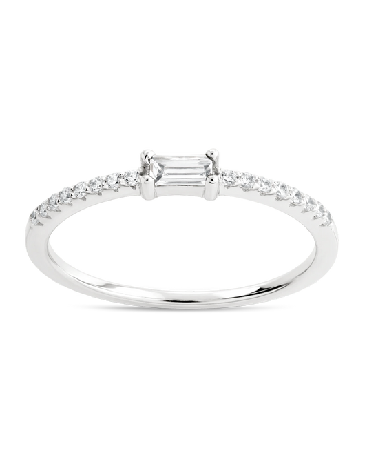 Sterling Silver Thin Clear CZ Stacking Birthstone Ring