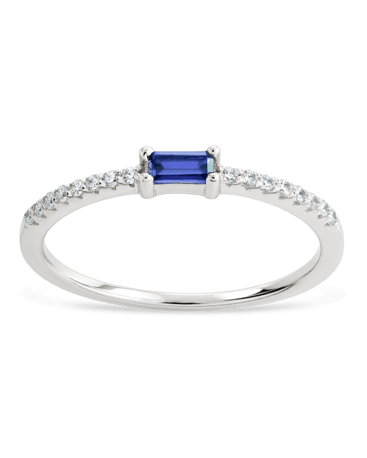 Sterling Silver Thin Tanzanite CZ Stacking Birthstone Ring