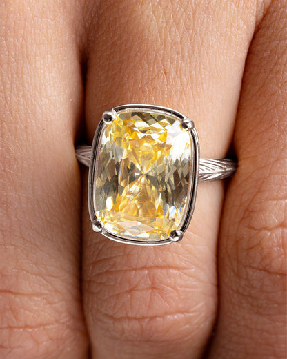 Sterling Silver Elongated Cushion Light Yellow CZ Cocktail Ring