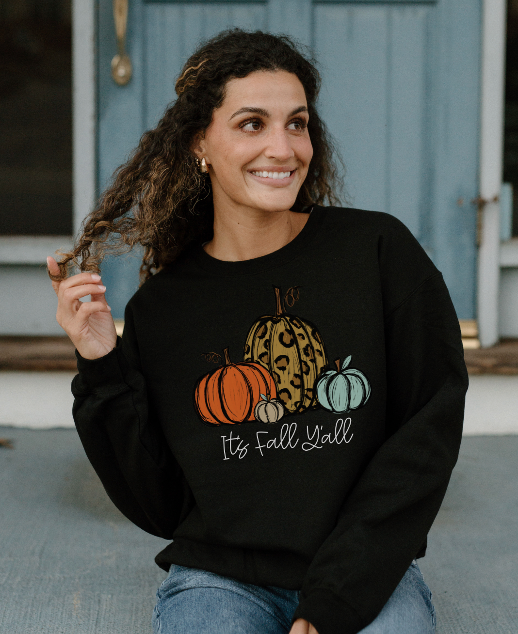 It's Fall Y'all Leopard Pumpkins Graphic Crew Sweatshirt