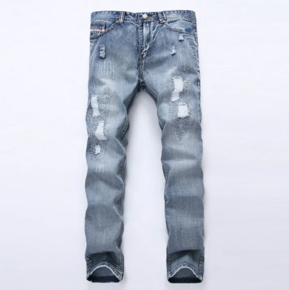 Men's Straight Leg Ripped Denim Jeans