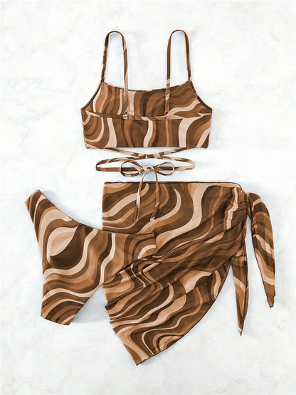Universal Tied Printed Three-Piece Swimsuit
